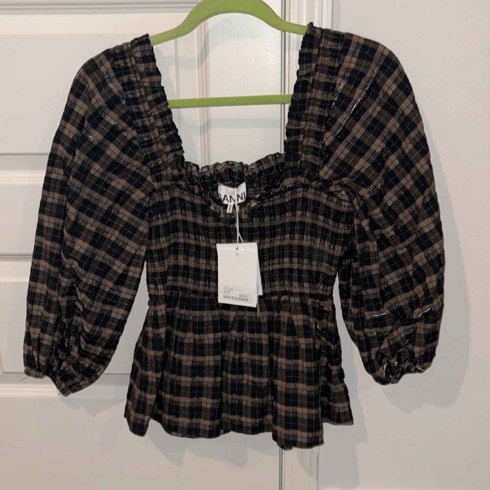 Ganni Seersucker Smock Top